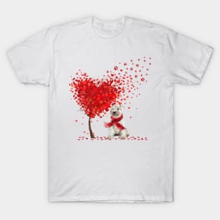 Valentine's Day Heart Tree Love White Miniature Schnauzer T-Shirt